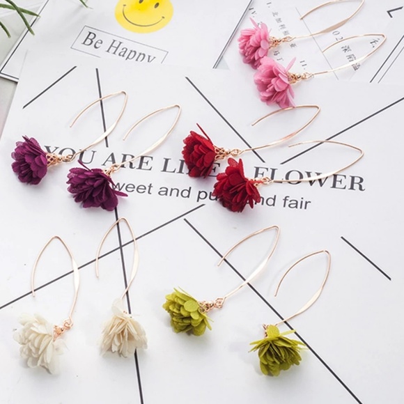 Long Off White Flower Boho Gypsy Earrings - Picture 2 of 4